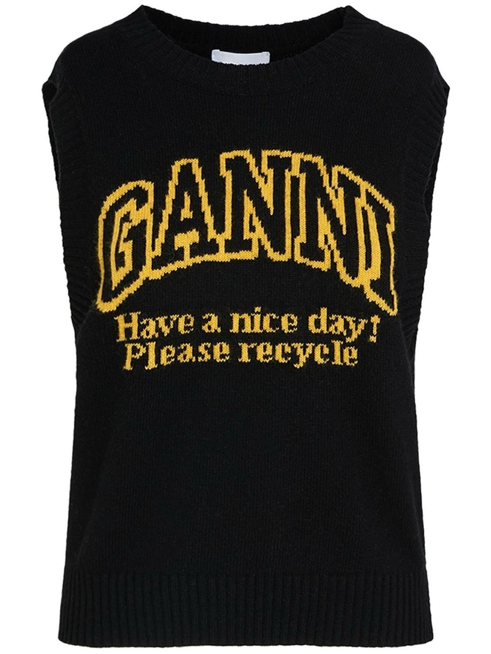 ganni black graphic logo intarsia wool vest (xxs)